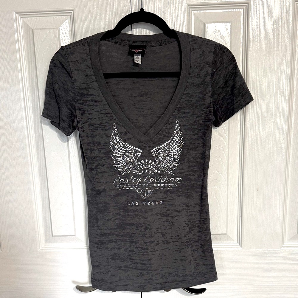 Harley-Davidson Women's Charcoal V-Neck Tee | Size Small